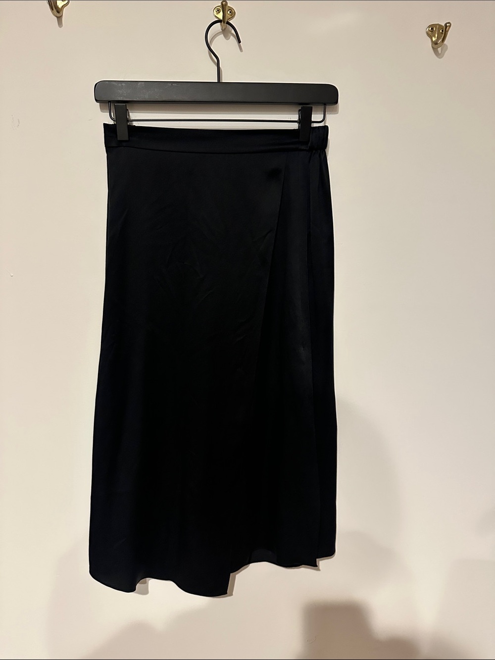 Vince silk Black Midi Skirt with Subtle Wrap Detail